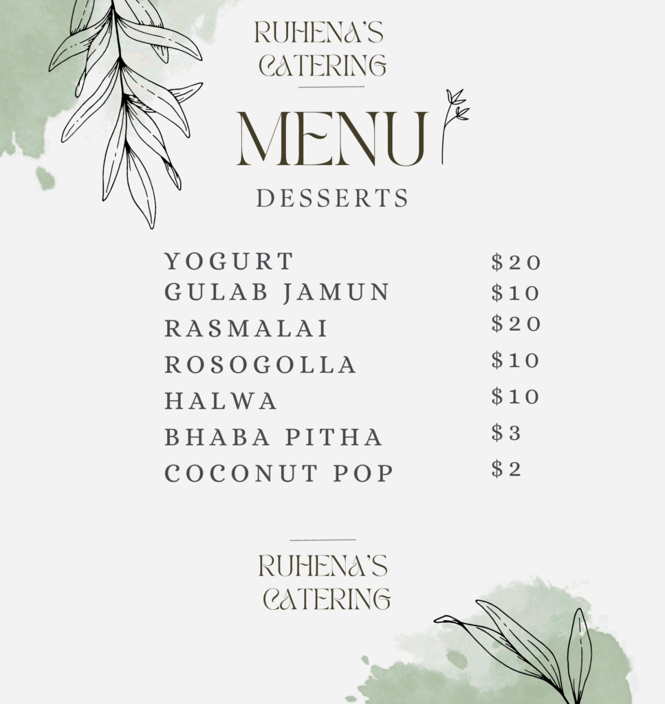 dessert menu